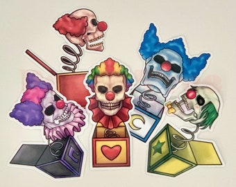 Gruseliger Clown Jack-in-the-Box Halloween Aufkleber