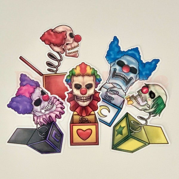 Creepy Clown Jack-in-the Box Halloween Stickers