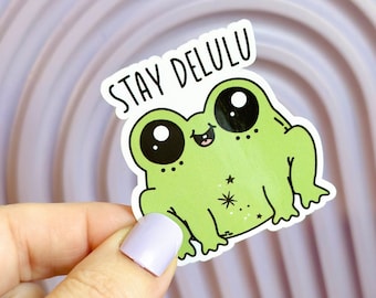 Stay Delulu Sticker, Cute Frog Sticker, Mental Health Gifts, Funny Stickers Adult, Delulu is the solulu decal, water-resistant stickers
