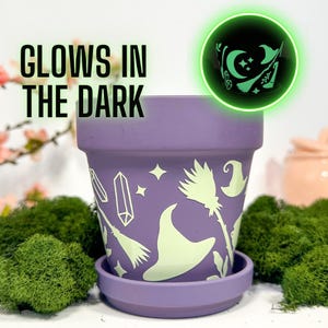 Glow in the Dark Witch Herb Planter, Haunted Indoor Garden Decor, Gift for Witch, Mabon Gift, Altar Decor, Spell Plant Pot, Whimsy Planter
