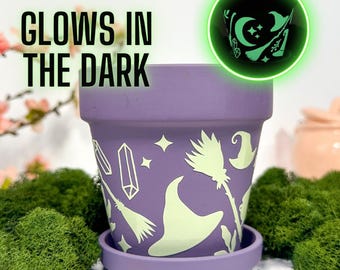 Glow in the Dark Witch Herb Planter, Haunted Indoor Garden Decor, Gift for Witch, Mabon Gift, Altar Decor, Spell Plant Pot, Whimsy Planter