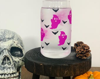 Ghost-ijskoffieglas, Halloween-cadeaus voor haar, van kleur veranderende spookkop, geest en vleermuizen decor, griezelige koffiebeker, griezelige seizoenscadeaus