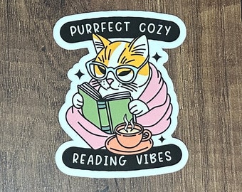 Cute Cat Stickers, Book lover gift, Book Stickers, Reading Vibes, Cats, Reading Gifts, Cozy Cat Stickers, Bookish, Bookworm, Booktok