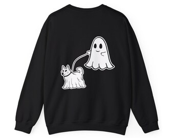 Ghost Walking Dog Figurine, Halloween Apparel, Ghost Dog Sweatshirt, Halloween Gifts for her, Spooky Season Gifts, Shiba Inu Sweatshirt