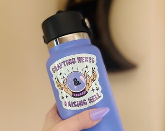 Crafting Hexes sticker, Witch gifts, Feminism gift, Crystal ball decal, hex the patriarchy art, witchy stickers for water bottle, spellcast