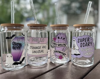 Glazen Halloween-kop, ijskoffiekop, glazen beker herfst, Super Scary Before Coffee Cup, kist drinkgerei, griezelige seizoenscadeaus, griezelige kopjes
