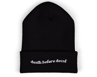 Death Before Decaf, Embroidered Coffee Beanie, Men Beanie, Gift for Coffee Lover Hats, caffeine addict, Barista Hat, goth coffee accessories