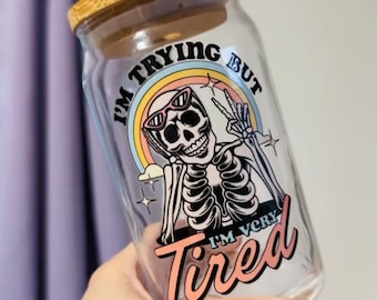 Retro Halloween-beker, doodmoe-kop, vermoeide moederclub, ijskoffiekop, skeletglazen beker, ijskoffiekop met bamboedeksel en rietje