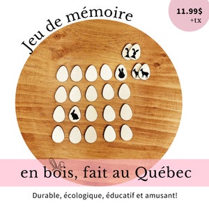 Educational memory game in children's wood, Easter theme, spring, animals