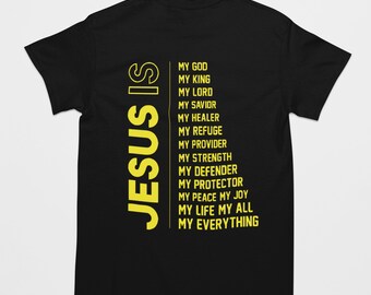 Jesus IS (yellowtext)-Black T-shirt