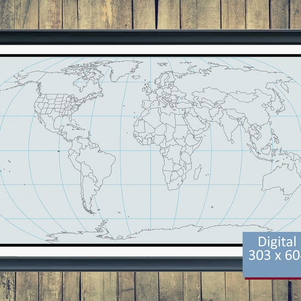 Very Large World Map with US States and longitude and latitude lines (Cross Stitch Pattern; Back Stitches Only) - Color in as you Travel!