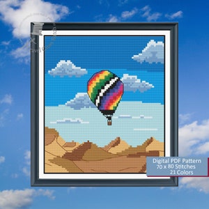 Hot Air Balloon in a Desert Cross Stitch Pattern