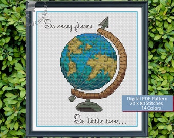 So Many Places So Little Time Globe Counted Cross Stitch Pattern