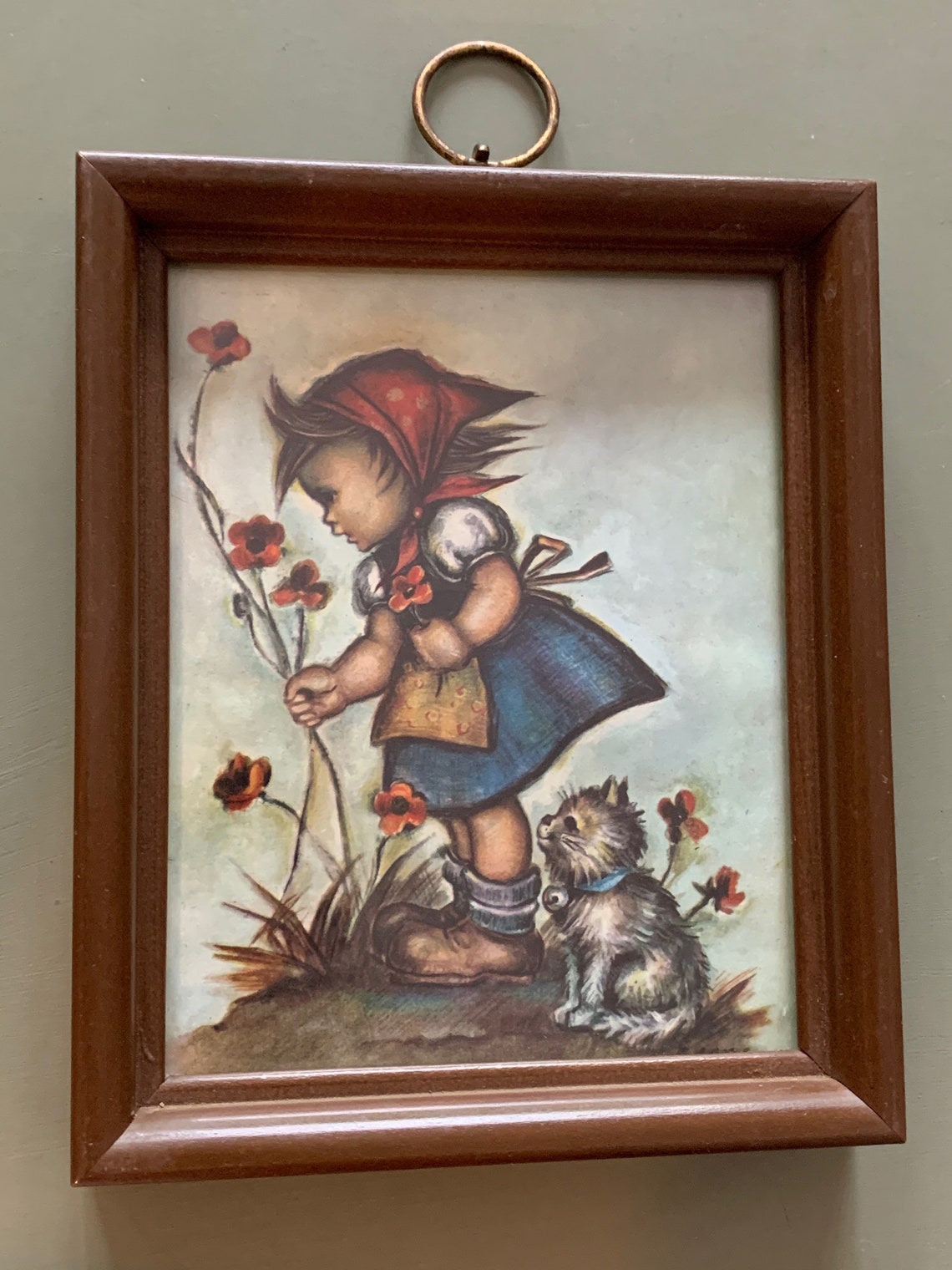 Framed Hummel girl with cat vintage Intercraft Industries Etsy