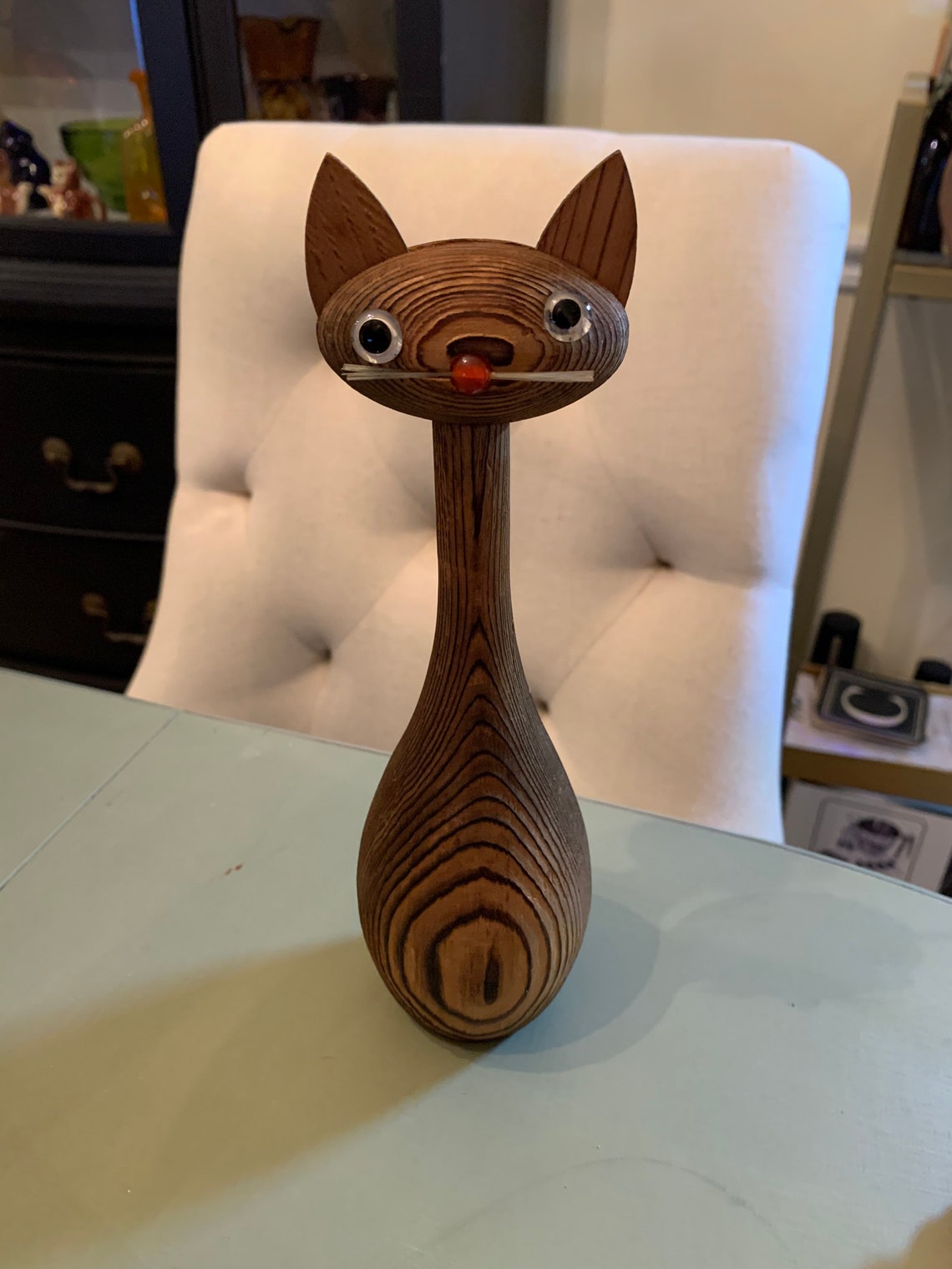 MCM wooden cat Japanese cat figurine Etsy