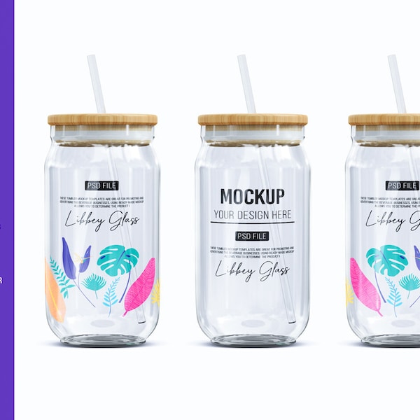 16oz Clear Glass Can Mockup, Libbey glass can mockup, Beer can glass mockup Sublimation / PSD FILE