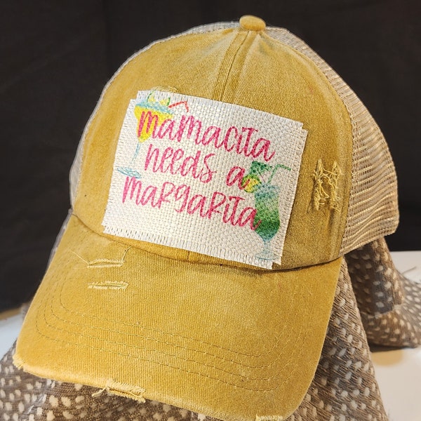 Mamacita needs margarita hat - criss cross ponytail