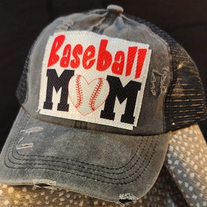Baseball mom heart hat - criss cross ponytail