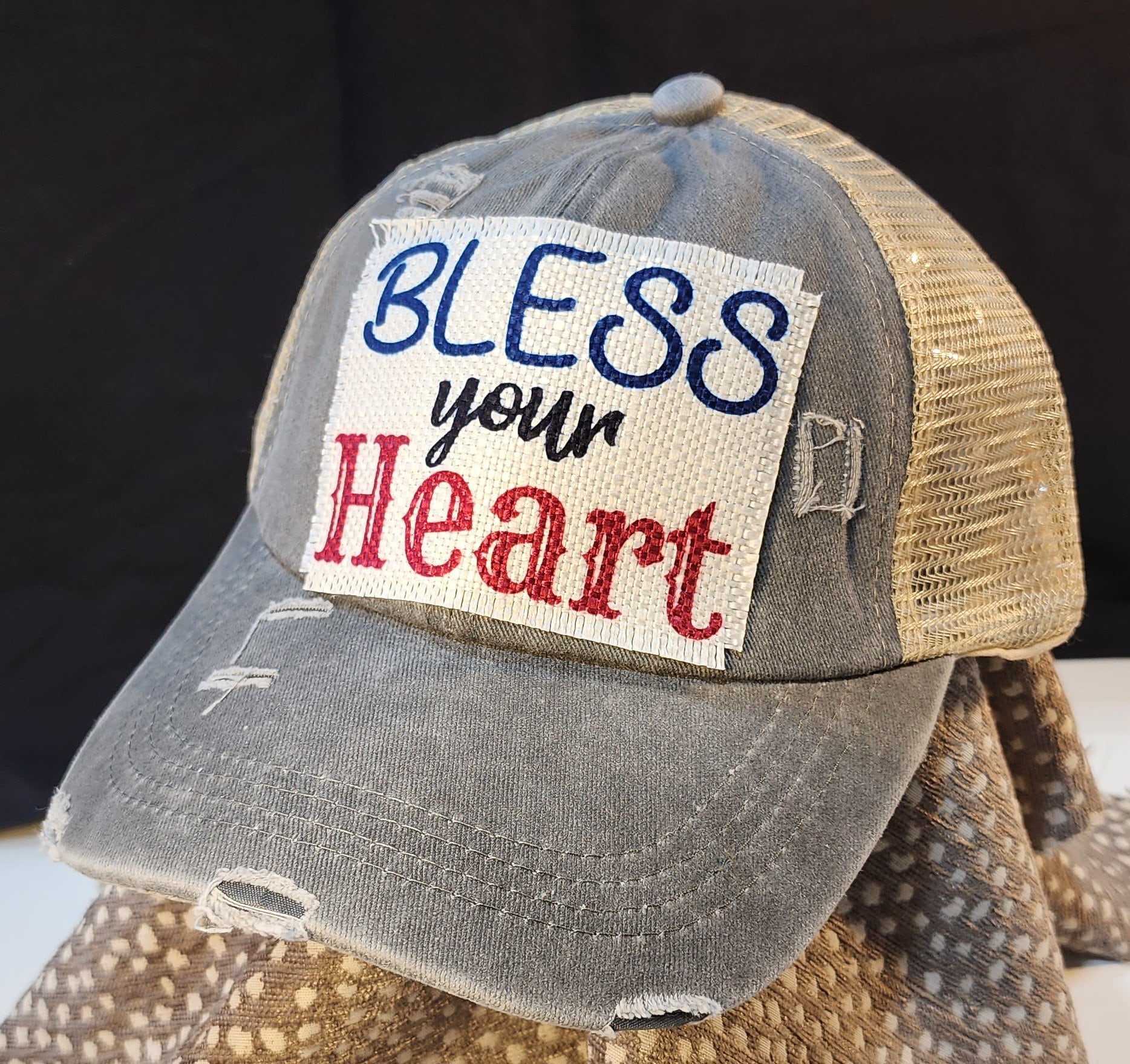 Bless Your Heart Embroidered Baseball Cap with Leopard Brim BLESS YOUR HEART trucker hat, Megan Moroney, embroidery  main image 4