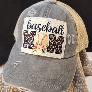 Baseball Mom flowers hat - criss cross ponytail