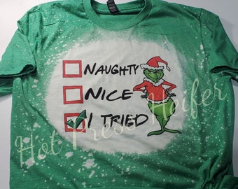 Maglietta natalizia per bambini - Naughty, Nice, I tried - bleached
