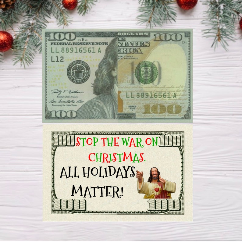 SET OF 10: Hilarious Prank Fake 100 Dollar Bill - Stop the War on Christmas All Holidays Matter Gag Gift image 2