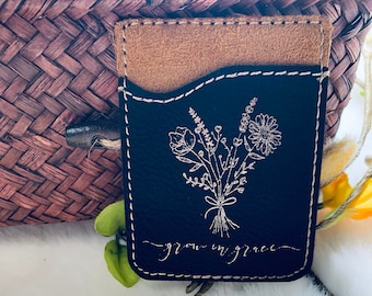 Grow in Grace phone wallet, cell phone wallet,scripture phone case,christian phone case,phone wallet ,engraved wallet,spiritual gift for her