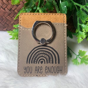 Eres suficiente billetera de teléfono celular con anillo, funda de teléfono de las Escrituras, funda de teléfono cristiano, anillo de billetera de teléfono, billetera grabada, regalo cristiano