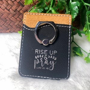 levántate y ora billetera de teléfono celular con anillo, funda de teléfono de las Escrituras, funda de teléfono cristiano, anillo de billetera de teléfono, billetera grabada, regalo cristiano