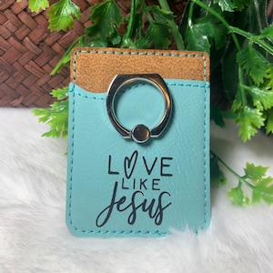 Amor como Jesús billetera de teléfono celular con anillo, funda de teléfono de las Escrituras, funda de teléfono cristiano, anillo de billetera de teléfono, billetera grabada, regalo cristiano