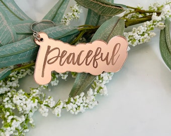 peaceful keychain, rose gold mirrored acrylic, christian keychains, christian gift, religious keychain, inspirational gifts,  I am peaceful