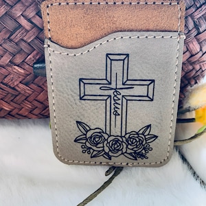 Cartera de teléfono celular Jesus Cross, funda de teléfono de las Escrituras, funda de teléfono cristiano, billetera de teléfono, billetera grabada, regalo espiritual para ella