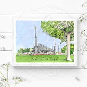 Dallas TX Temple Print, lds temple art, temple watercolor, temple wall decor, temple artwork,lds wedding gift,lds watercolor art, temple lds