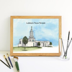 Lubbock TX Temple Print,lds temple art,temple watercolor,temple wall decor, temple artwork,lds wedding gift,lds watercolor art,temple lds