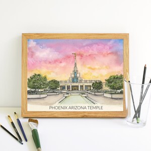 Phoenix temple print, lds temple art, temple watercolor, temple wall decor, temple artwork, lds wedding gift, lds watercolor art, temple lds