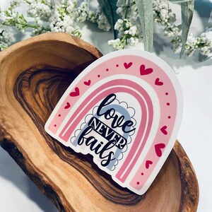 Love never fails laptop sticker,christian sticker,bible sticker,christian decal,faith stickers,vinyl stickers,christian gifts,faith sticker