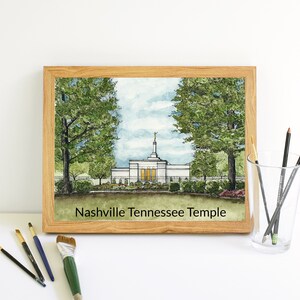 Nashville TN Temple Print,lds temple art,temple watercolor,temple wall decor, temple artwork,lds wedding gift,lds watercolor art, temple lds