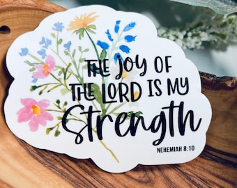 The joy of the lord strength laptop sticker,christian sticker,bible sticker,christian decal,faith sticker,vinyl sticker,christian gifts