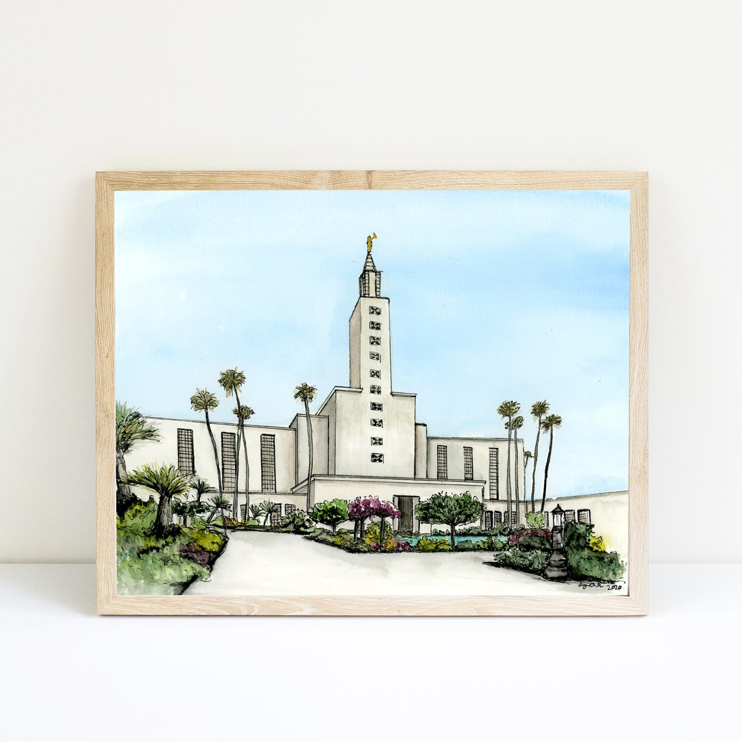 Los Angeles Temple Print,lds Temple Art,temple Watercolor,temple Wall
