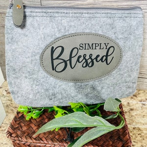 Simply blessed zipper pouch, christian gift, cute christian bag, inspirational pouch, bible study pouch, bible journal pouch, felt pouch