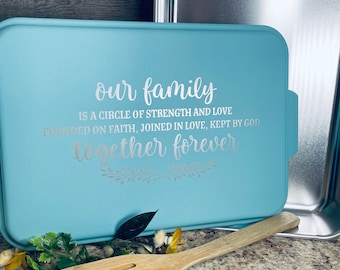 our family together forever aluminum cake pan, cake pan with lid, custom baking pan, 2 piece cake pan, engraved cake pan