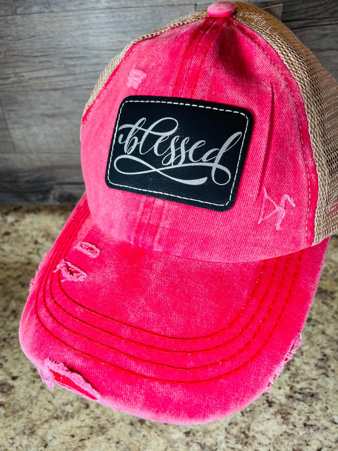 Blessed Cc Ponytail Hat Womens Cc Hat Leatherette Patch Etsy