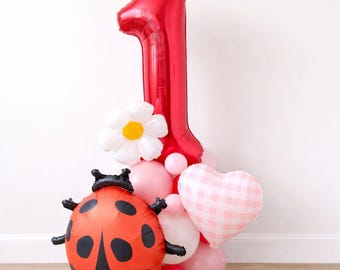 Ladybug Girl First Birthday Pink Balloon Tower Our Little Lovebug Gingham Heart Daisy Red Ladybug Our Little Bug Is One 1st Bday Party Decor