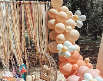 Daisy Flower Girl Boho Pink Peach DIY Balloon Garland Kit | First Birthday Party decor Balloon Arch | Baby Shower Boho Bridal Shower Decor
