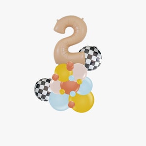 Retro Race Car Themed Balloon Tower Kit | Race Car themed Balloon Column | Two Fast Party Decor | Car Birthday | Checkered Balloons