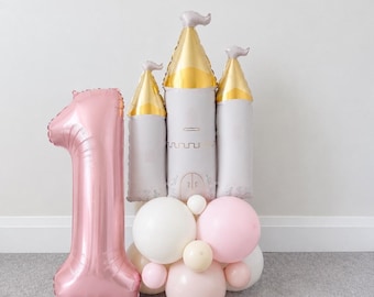 Château de princesse rose tour de ballons conte de fées fille magique premier anniversaire fête décor il était une fois baby shower royal cadeaux