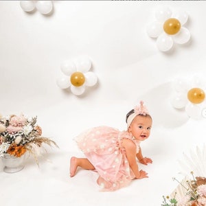 Groovy Gänseblümchen-Ballon-Blumen-Wand | Erster Geburtstag Party Dekor Ballon Bogen | Baby Shower Boho Brautparty Dekor | Boho-Mädchen Pink Pfirsich
