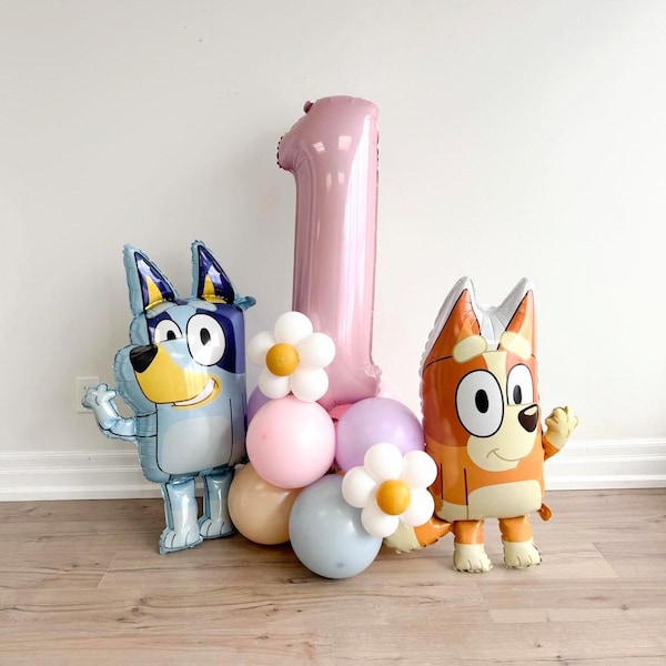 Torre di palloncini Bluey con licenza / Decorazioni per feste di compleanno Bluey / Compleanno a tema Bluey / Palloncino Bingo / Festa di compleanno per cani / Festa per cani per bambine