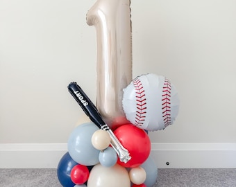 Rookie Of The Year Balloon Tower, Baseball 1st Birthday, Batter Up, First Birthday Decor, Vintage Sports Party, Game Day, Home Run, MLB