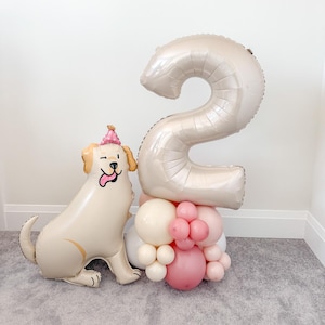 Torre di palloncini a forma di cucciolo di Golden Retriever, esposizione di palloncini per il primo compleanno, tema cane, festa di compleanno per bambini, decorazioni per feste di compleanno per cuccioli.